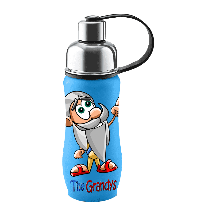The Grandys blue water bottle